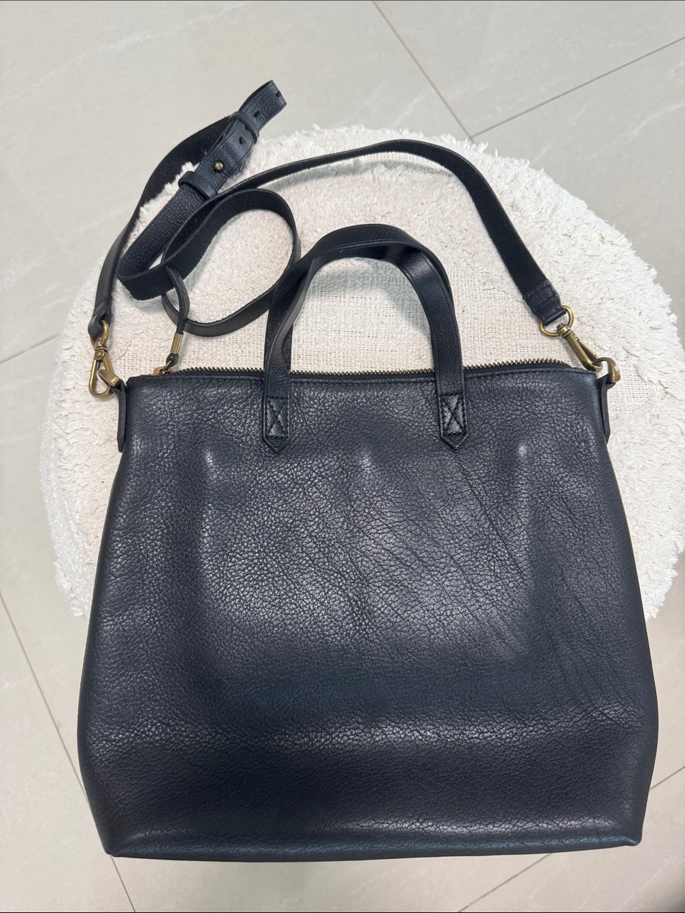 Black Leather Tote Bag with Adjustable Strap